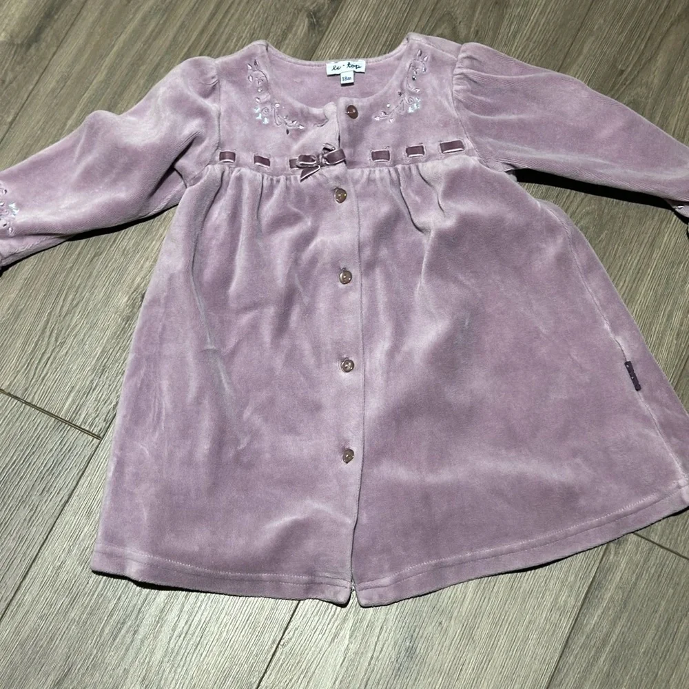 Vintage Le Top Lavender Purple  Velvet Button-Front Girls Dress